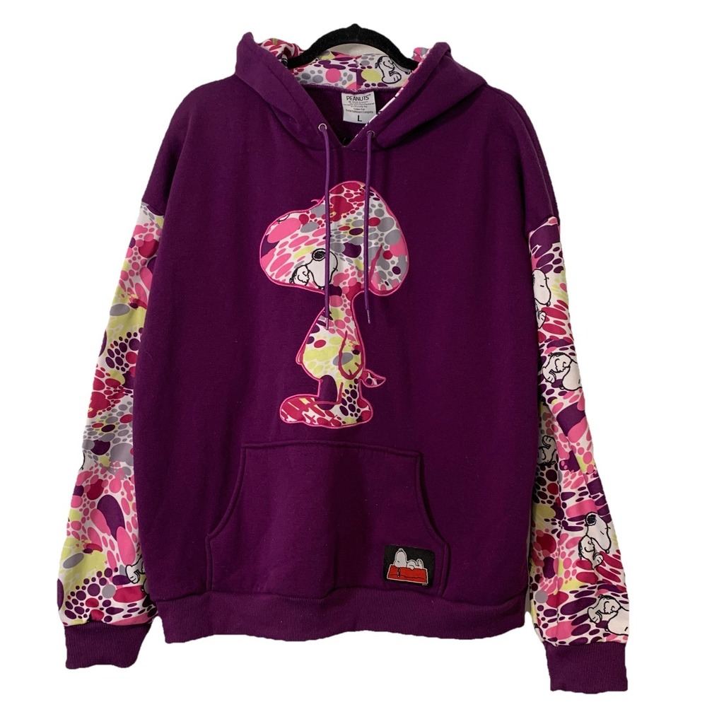 Peanuts Snoopy Womens Large Splatter Hoodie Purple Cedar Fair Six Flags